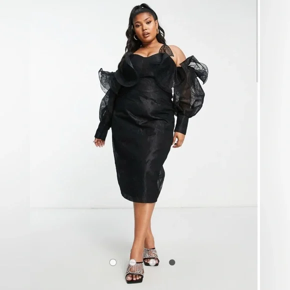 ASOS Black Ruffle Sleeve Midi Dress - Picture 4 of 4